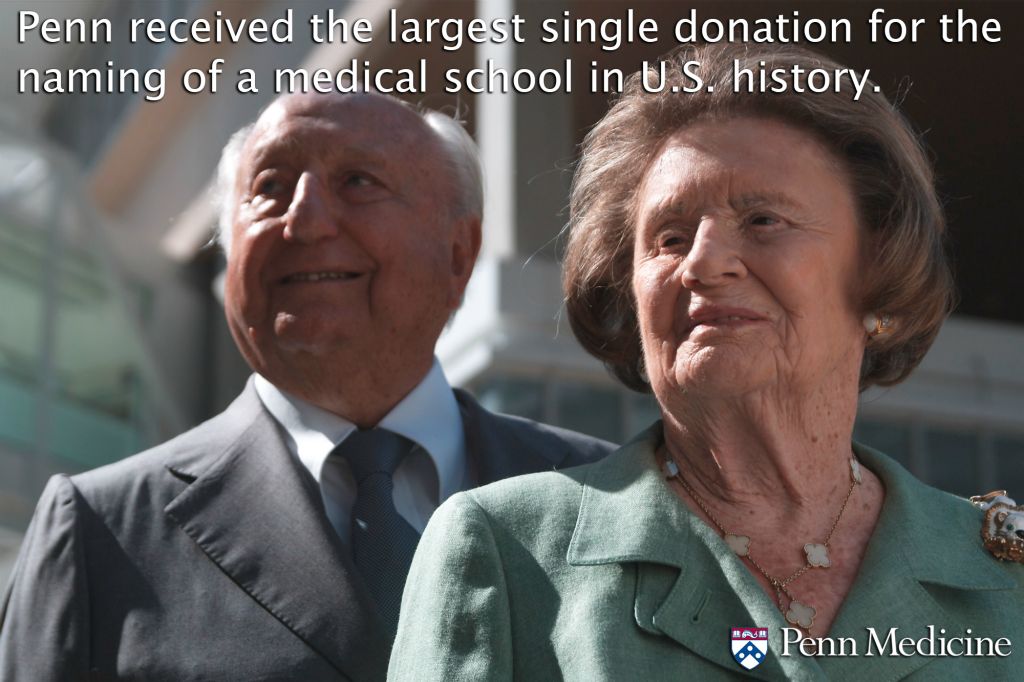 The subjects of this photo/fact are Raymond and Ruth Perelman, contributors of the largest single donation for the naming of a medical school (the Perelman School of Medicine at the University of Pennsylvania) in U.S. history.