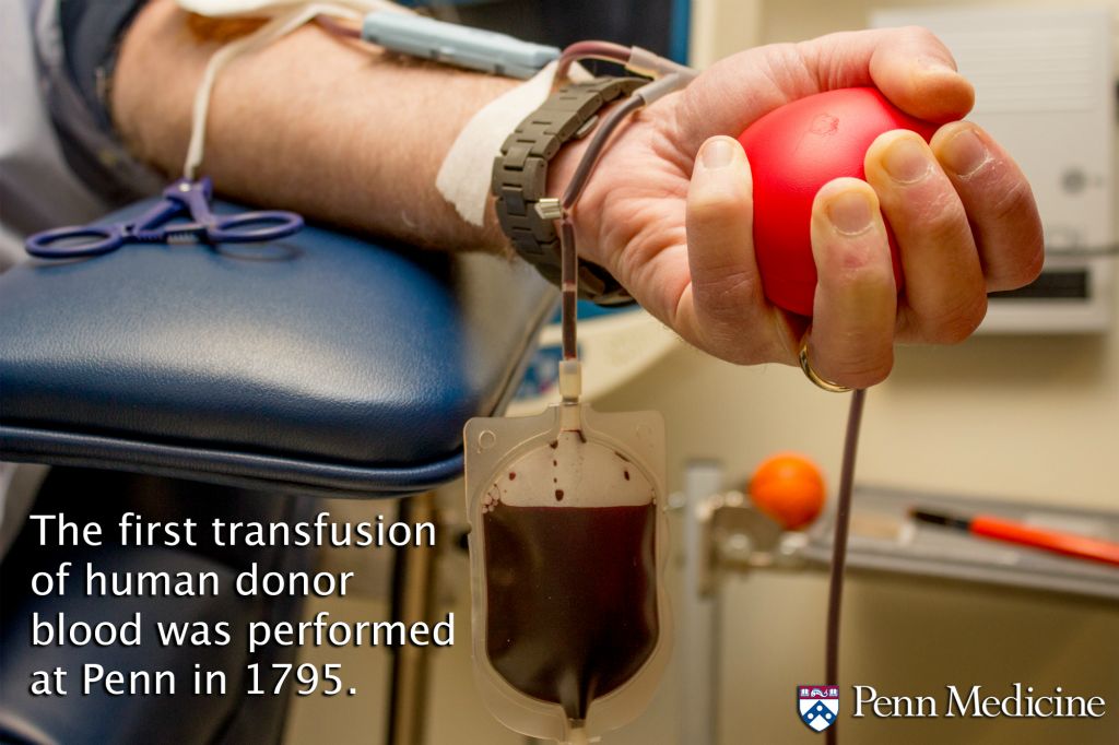 The history of blood transfusion is long and complicated, but one very important milestone in its development occurred within Penn Medicine's walls: Pennsylvania Hospital's Philip Syng Physick performed the first transfusion of human donor blood at Penn in 1795 — nearly 20 years prior to British obstetrician James Blundell's more well-documented efforts.